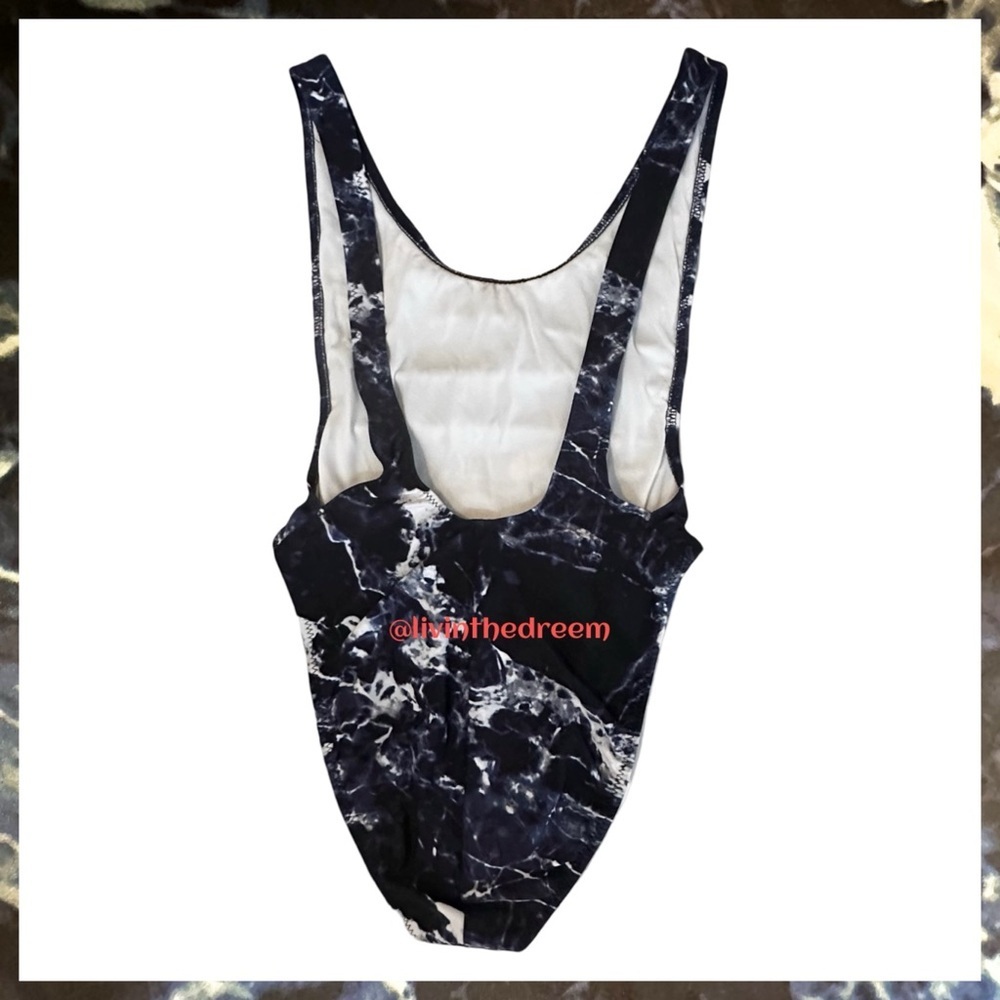 NORMA KAMALI Marissa Swimsuit Blue/ Black Marble SZ M $175 - Picture 12 of 13